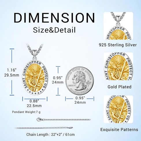 St Christopher Necklace Mens, 925 Sterling Silver for Traveler Patron Saint Christopher Medal Pendant Necklace for Women Father Brother Amulet Religious Jewelry Gifts in Saudi Arabia