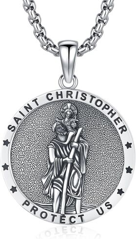 St Christopher Necklace Mens, 925 Sterling Silver for Traveler Patron Saint Christopher Medal Pendant Necklace for Women Father Brother Amulet Religious Jewelry Gifts in Saudi Arabia