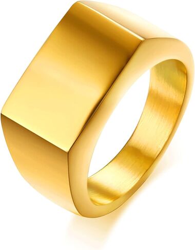 VQYSKO Signet Rings for Men Women,Solid Polished Stainless Steel Biker Ring for Men,Ideal Gift for Dad & Boyfriend,Silver Gold Black Color for Choice, size 4-15 in Saudi Arabia