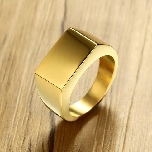 VQYSKO Signet Rings for Men Women,Solid Polished Stainless Steel Biker Ring for Men,Ideal Gift for Dad & Boyfriend,Silver Gold Black Color for Choice, size 4-15 in Saudi Arabia