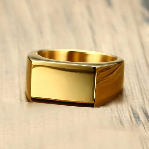 VQYSKO Signet Rings for Men Women,Solid Polished Stainless Steel Biker Ring for Men,Ideal Gift for Dad & Boyfriend,Silver Gold Black Color for Choice, size 4-15 in Saudi Arabia