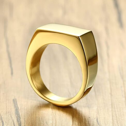 VQYSKO Signet Rings for Men Women,Solid Polished Stainless Steel Biker Ring for Men,Ideal Gift for Dad & Boyfriend,Silver Gold Black Color for Choice, size 4-15 in Saudi Arabia