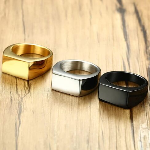 VQYSKO Signet Rings for Men Women,Solid Polished Stainless Steel Biker Ring for Men,Ideal Gift for Dad & Boyfriend,Silver Gold Black Color for Choice, size 4-15 in Saudi Arabia