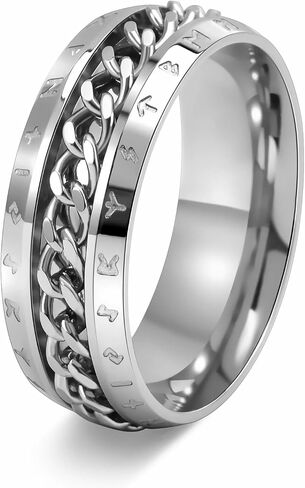 Spinner Fidget Ring for Anxiety Stainless Steel Cuban Link Rings for Men Women Size 7-12 in Saudi Arabia