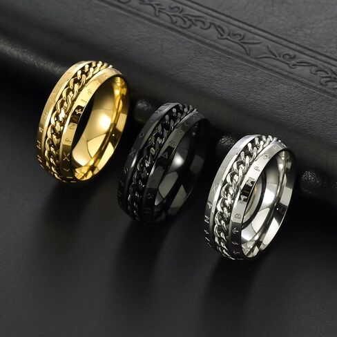 Spinner Fidget Ring for Anxiety Stainless Steel Cuban Link Rings for Men Women Size 7-12 in Saudi Arabia