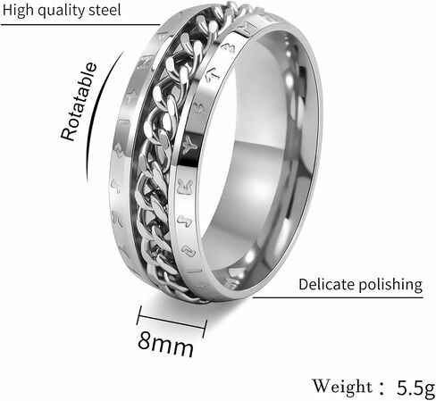Spinner Fidget Ring for Anxiety Stainless Steel Cuban Link Rings for Men Women Size 7-12 in Saudi Arabia