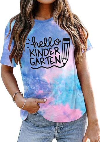 Hello Kindergarten Teacher Shirt Women First Day of Kindergarten Shirt Casual Short Sleeve Tee Top Blouse in Kuwait