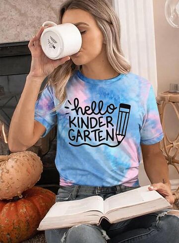 Hello Kindergarten Teacher Shirt Women First Day of Kindergarten Shirt Casual Short Sleeve Tee Top Blouse in Kuwait