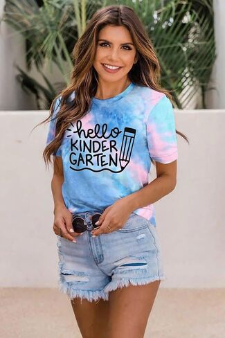 Hello Kindergarten Teacher Shirt Women First Day of Kindergarten Shirt Casual Short Sleeve Tee Top Blouse in Kuwait