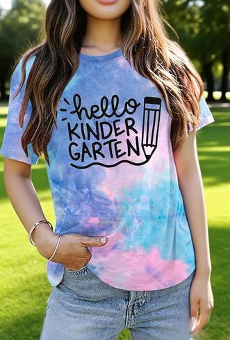 Hello Kindergarten Teacher Shirt Women First Day of Kindergarten Shirt Casual Short Sleeve Tee Top Blouse in Kuwait