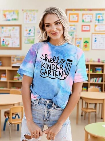 Hello Kindergarten Teacher Shirt Women First Day of Kindergarten Shirt Casual Short Sleeve Tee Top Blouse in Kuwait