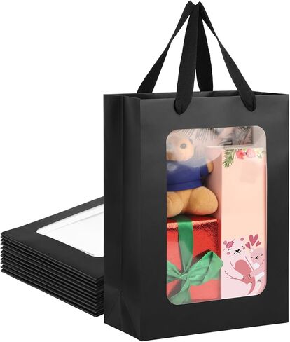 EUSOAR Clear Gift Bag with Window, 12pcs 7.8"x3.9"x11" Kraft Transparent Paper Gift Bags Bulk, Gift Treat Thank You Transparent Bags with Handles for Wedding Bridal Party Favor Baby Shower in Kuwait