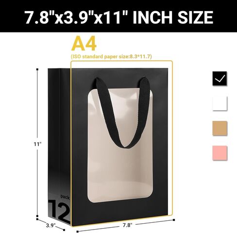 EUSOAR Clear Gift Bag with Window, 12pcs 7.8"x3.9"x11" Kraft Transparent Paper Gift Bags Bulk, Gift Treat Thank You Transparent Bags with Handles for Wedding Bridal Party Favor Baby Shower in Kuwait