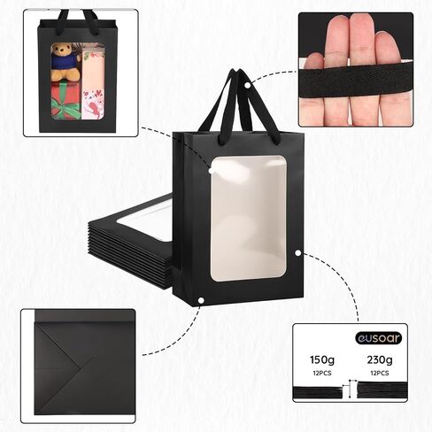 EUSOAR Clear Gift Bag with Window, 12pcs 7.8"x3.9"x11" Kraft Transparent Paper Gift Bags Bulk, Gift Treat Thank You Transparent Bags with Handles for Wedding Bridal Party Favor Baby Shower in Kuwait