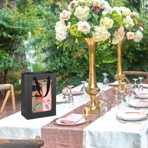 EUSOAR Clear Gift Bag with Window, 12pcs 7.8"x3.9"x11" Kraft Transparent Paper Gift Bags Bulk, Gift Treat Thank You Transparent Bags with Handles for Wedding Bridal Party Favor Baby Shower in Kuwait