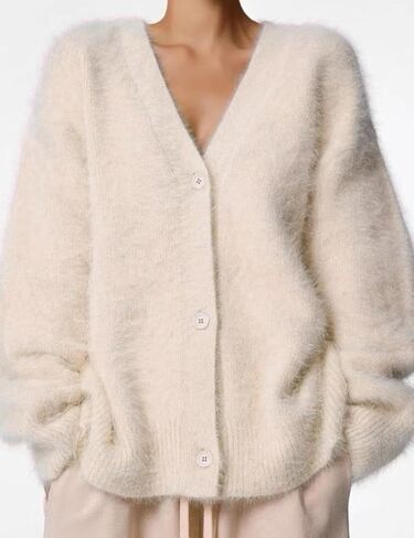 Arssm Womens Furry Cardigan Sweater Long Sleeve Cardigans Button Down V Neck Fluffy Knit Top Fashion 2024 Knitwear in Kuwait