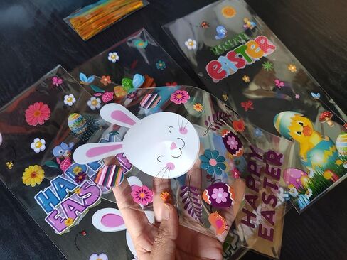 STARANDBEE Easter Cellophane Treat Bags,50 PCS Easter Candy,Cello Goodie Cooikes Gift Bags with 60 PCS Gold Twist Ties for Party Favor Supplies, 4 Assorted Styles in Kuwait