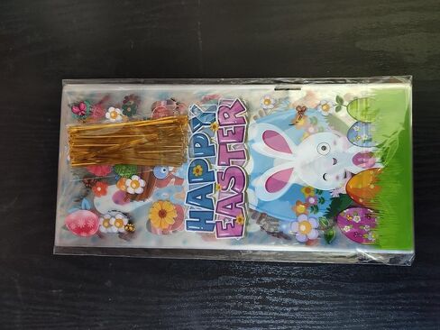 STARANDBEE Easter Cellophane Treat Bags,50 PCS Easter Candy,Cello Goodie Cooikes Gift Bags with 60 PCS Gold Twist Ties for Party Favor Supplies, 4 Assorted Styles in Kuwait