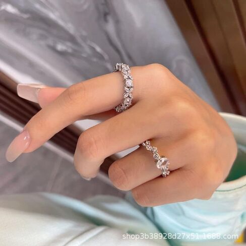 S925 Sterling Silver Full Diamond Row Ring Ring Lace Female Niche Design Massion Fashion Silver Film Ring المجوهرات التي تم العثور عليها في القرط (رمز الولايات المتحدة 6) in Saudi Arabia