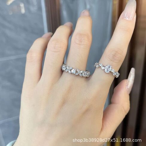S925 Sterling Silver Full Diamond Row Ring Ring Lace Female Niche Design Massion Fashion Silver Film Ring المجوهرات التي تم العثور عليها في القرط (رمز الولايات المتحدة 6) in Saudi Arabia