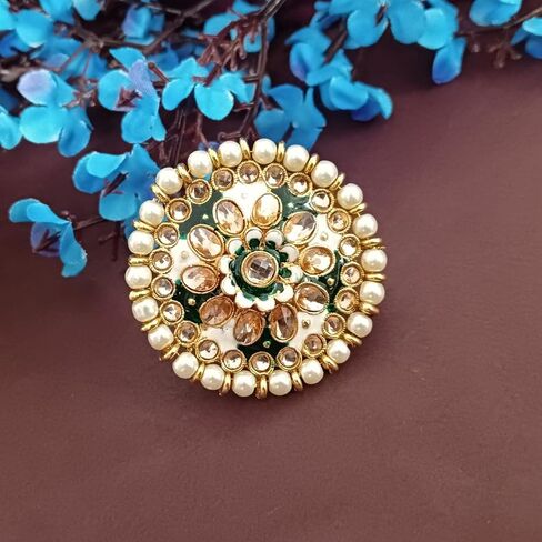 Efulgenz Indian Jewelry Rings for Women Antique Round Faux Pearl Crystal Bollywood Adjustable Big Finger Ring Fashion Party Statement Jewelry for Women in Saudi Arabia