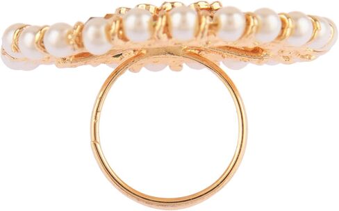 Efulgenz Indian Jewelry Rings for Women Antique Round Faux Pearl Crystal Bollywood Adjustable Big Finger Ring Fashion Party Statement Jewelry for Women in Saudi Arabia