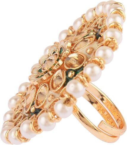Efulgenz Indian Jewelry Rings for Women Antique Round Faux Pearl Crystal Bollywood Adjustable Big Finger Ring Fashion Party Statement Jewelry for Women in Saudi Arabia