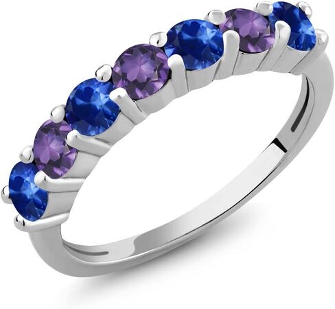GEM Stone King 925 Sterling Silver Gemstone Birthstone and Blue الياقوت الزفاف ، حلقة الذكرى السنوية جولة 3.5mm | 7 حلقة الوعد الحجر للنساء in Saudi Arabia