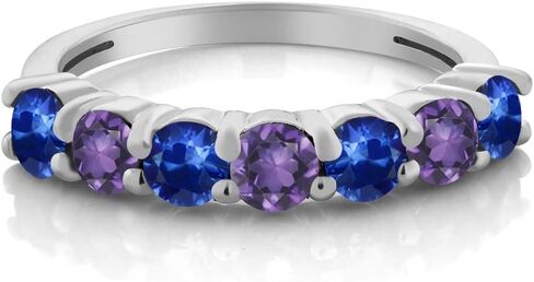 GEM Stone King 925 Sterling Silver Gemstone Birthstone and Blue الياقوت الزفاف ، حلقة الذكرى السنوية جولة 3.5mm | 7 حلقة الوعد الحجر للنساء in Saudi Arabia