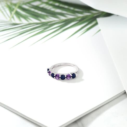 GEM Stone King 925 Sterling Silver Gemstone Birthstone and Blue الياقوت الزفاف ، حلقة الذكرى السنوية جولة 3.5mm | 7 حلقة الوعد الحجر للنساء in Saudi Arabia