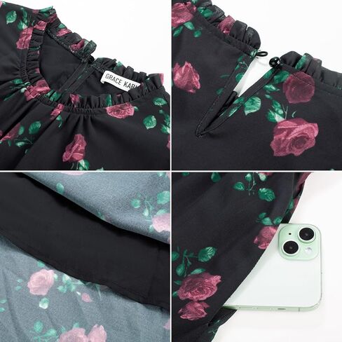 GRACE KARIN Women's Long Sleeve Maxi Dress Fall 2025 Chiffon Flowy Wedding Guest Dresses Floral Tiered Dress with Pockets in Saudi Arabia