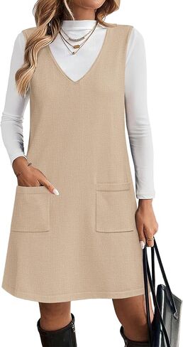 Zeagoo Women's Sweater Vest Dresses for Women 2025 V Neck Sleeveless Knit Pullover Sweater with Pockets Fall Winter Outfits in Kuwait