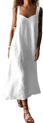 chouyatou Women's Summer Spaghetti Strap Sleeveless Linen Overall Dress Casual A-Line Midi Long Beach Dress in Saudi Arabia