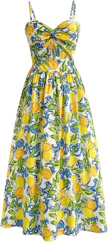 Milumia Women's Boho Floral Fruit Print Cami Dress Cut Out Twisted Flowy Midi Dresses Summer in Saudi Arabia