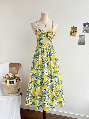 Milumia Women's Boho Floral Fruit Print Cami Dress Cut Out Twisted Flowy Midi Dresses Summer in Saudi Arabia