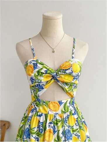Milumia Women's Boho Floral Fruit Print Cami Dress Cut Out Twisted Flowy Midi Dresses Summer in Saudi Arabia