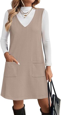 Zeagoo Women's Sweater Vest Dresses for Women 2025 V Neck Sleeveless Knit Pullover Sweater with Pockets Fall Winter Outfits in Saudi Arabia