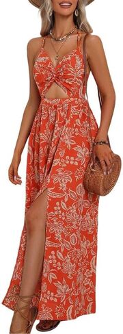 SISKIN Womens Maxi Dress Long Flowy Casual Sexy Summer Floral Beach Dresses, Spaghetti Strap Cut Out Twist Front Sundresses in Saudi Arabia