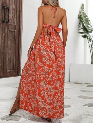 SISKIN Womens Maxi Dress Long Flowy Casual Sexy Summer Floral Beach Dresses, Spaghetti Strap Cut Out Twist Front Sundresses in Saudi Arabia