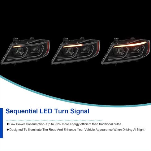 Spec Tuning Black Dual Projector المصابيح الأمامية مع أنبوب LED ثلاثي الأبعاد والرسوم المتحركة بدء التشغيل المتوافقة مع عام 2006-2011 BMW 3-Series E90 Sedan/E91 ، in Saudi Arabia