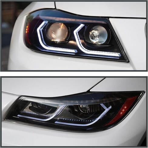 Spec Tuning Black Dual Projector المصابيح الأمامية مع أنبوب LED ثلاثي الأبعاد والرسوم المتحركة بدء التشغيل المتوافقة مع عام 2006-2011 BMW 3-Series E90 Sedan/E91 ، in Saudi Arabia