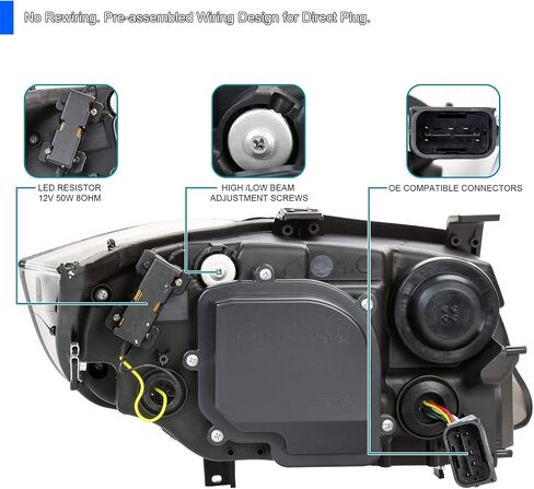 Spec Tuning Black Dual Projector المصابيح الأمامية مع أنبوب LED ثلاثي الأبعاد والرسوم المتحركة بدء التشغيل المتوافقة مع عام 2006-2011 BMW 3-Series E90 Sedan/E91 ، in Saudi Arabia