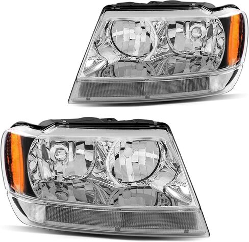 مجموعة مصابيح الأمامية DWVO متوافقة مع 1999 2000 2001 2002 2003 2004 Grand Cherokee استبدال OE السائق العاكس العاكس العنبر وجانب الراكب in Saudi Arabia