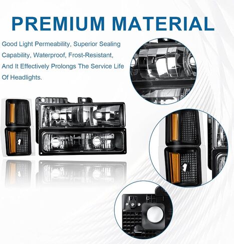Headlights Assembly Fit 1994-1999 Chevrolet C/K 1500 2500 Suburban / C1500 C2500 C3500 K1500 K2500 K3500 / 1995-1999 Tahoe/for 1994 Chevy Blazer Black Housing Amber Reflector in Kuwait