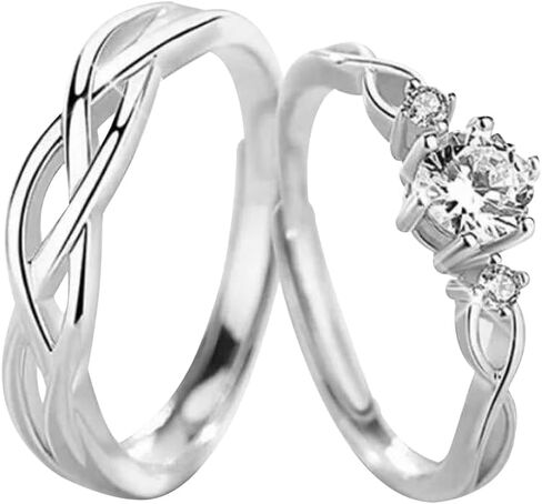 Matching Rings for Couples, Adjustable Unisex Eternity Love Band Set for Couples | CZ Stackable Jewelry, Perfect for Promise Engagements Rings for Women in Kuwait