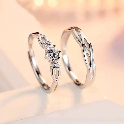 Matching Rings for Couples, Adjustable Unisex Eternity Love Band Set for Couples | CZ Stackable Jewelry, Perfect for Promise Engagements Rings for Women in Kuwait