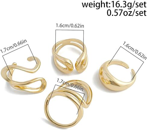 4Pcs Chunky Irregular Lava Rings Set,Trendy Plated Gold Geometric Metal Open Knuckle Ring,Charming Personalized Liquid Midi Ring Set for Women in Kuwait