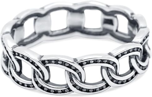 Blue Apple Co. Chain Ring Oxidized Band Solid 925 Sterling Silver Thumb Ring (6mm) in Saudi Arabia