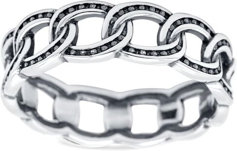 Blue Apple Co. Chain Ring Oxidized Band Solid 925 Sterling Silver Thumb Ring (6mm) in Saudi Arabia