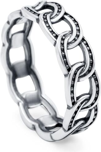 Blue Apple Co. Chain Ring Oxidized Band Solid 925 Sterling Silver Thumb Ring (6mm) in Saudi Arabia